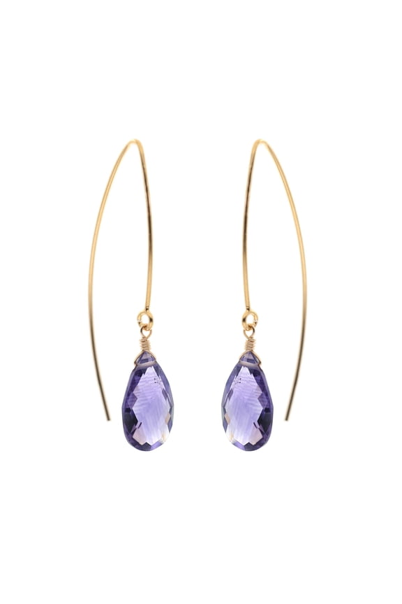 14k Gold-filled Marquise-Shaped Earrings with Faceted Amethyst Teardrops, for Adults