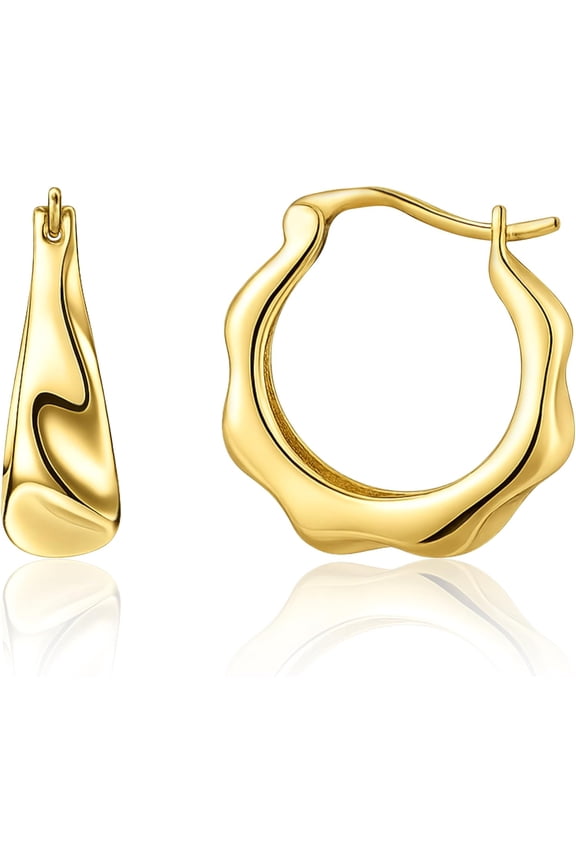 14k Gold plated Hoop Earrings Chunky Earrings for Women, Large Geometric Gold Loops Jewelry[x845]