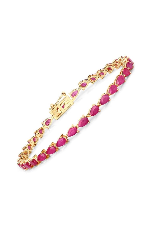 14k Gold plated Ruby Bracelet,Ruby Pears Bracelet for Women,Ruby Tennis Bracelet, Anniversary Gift