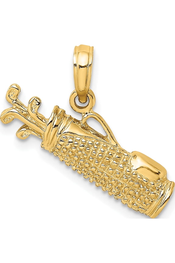 14k Golf Bag Charm Yellow Gold Casted Sleek Timeless Sculptural Celebrate milestones with style and brilliance