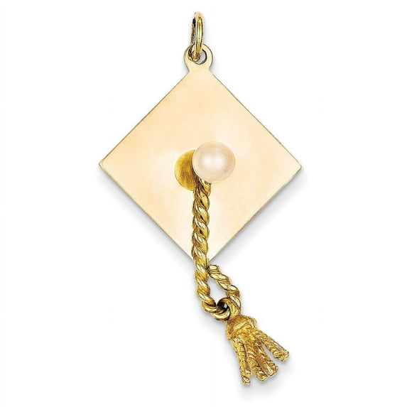 14k Graduation Cap with Freshwater Cultured Pearl Charm