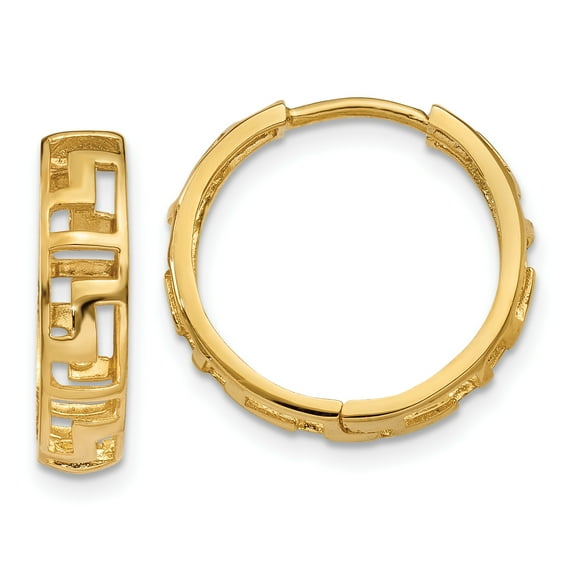 14k Greek Key Hinged Hoop Earrings 14k Yellow Gold Earrings