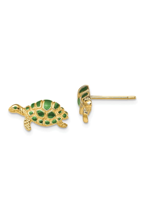 14k Green Enamel Turtle Post Earrings TE681