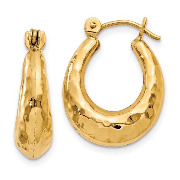 Gold Time 14K Gold Hammered Hollow Hoop Earrings