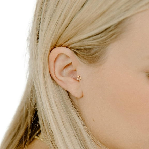 14k Heart Shaped Tragus Earring | Screw Back Earrings for Women | Tiny Gold Open Heart Stud Earrings | Screw Back Cartilage Earrings | Tragus Earrings for Women
