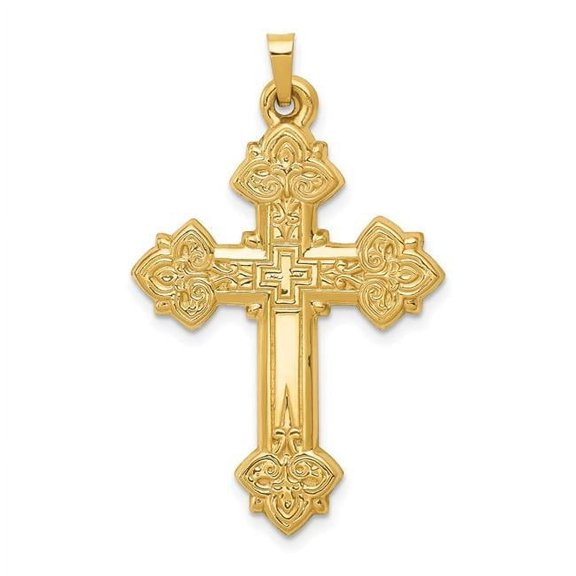 14k Hollow Fleur de Lis Cross Pendant XR217