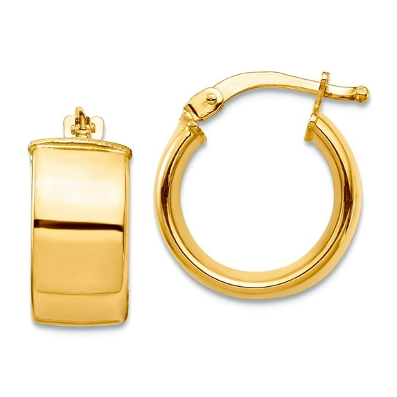 14k Solid Yellow Gold Hollow High Polished 7mm Hoop Earrings 15.34x14mm Wide 7mm Thick Hoop Earring for Women