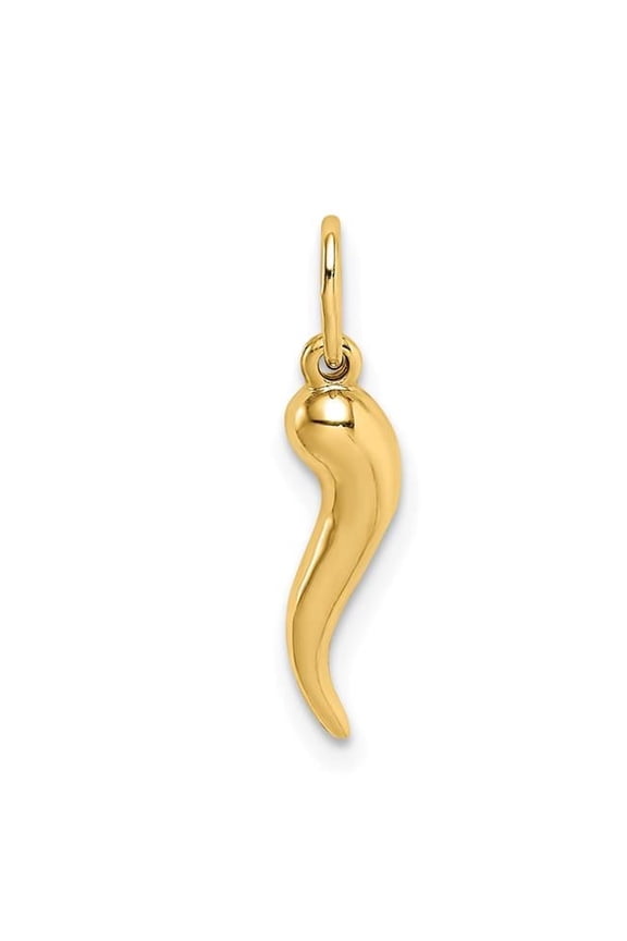 14k Yellow Gold Polished Finish 3-D Italian Horn Pendant