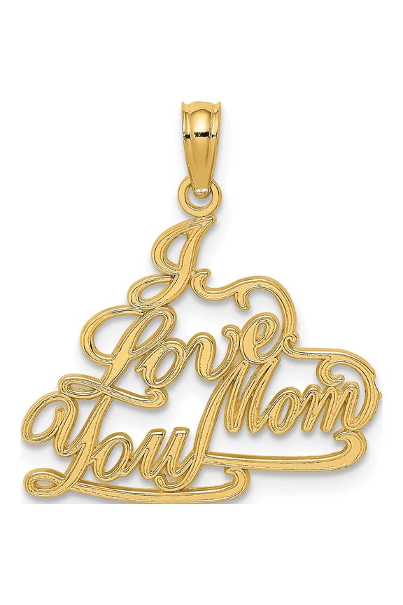 14k I LOVE YOU MOM Charm Yellow Gold Polished Vibrant Modern Inspired Perfect for adding elegance to any outfit