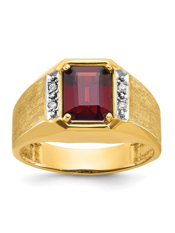 14k IBGoodman Men's Polished and Satin Created Ruby and 1/20 carat Diamond Complete Ring