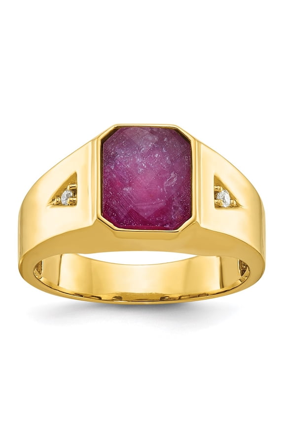 14k IBGoodman Men's Ruby Doublet Stone and 1/20 carat Diamond Complete Ring