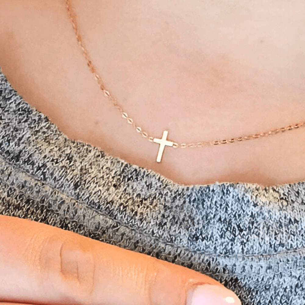 14k Incredible Chic Tiny Cross Necklace, Dainty Necklace, 18"