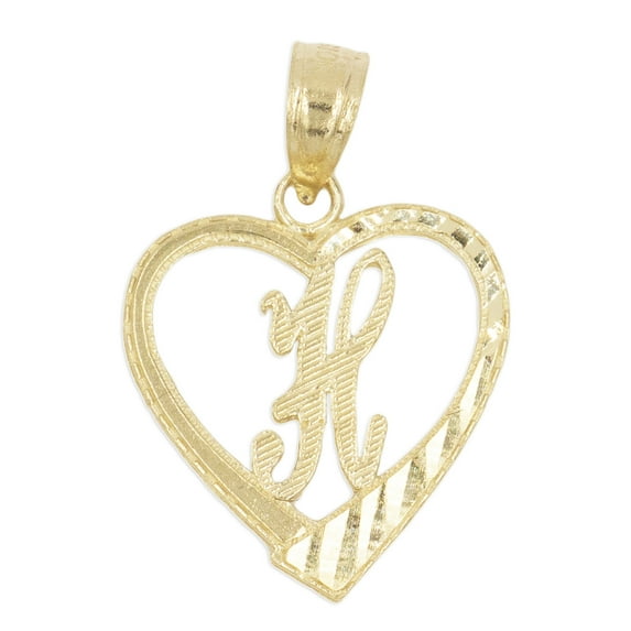 14k Initial Heart Pendant Necklace, with 18" Rolo Chain, Letter H, Personalized Gifts for Her