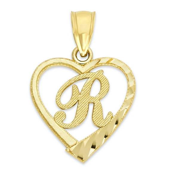 14k Initial Heart Pendant Necklace, with 20" Rolo Chain, Letter R, Personalized Gifts for Her