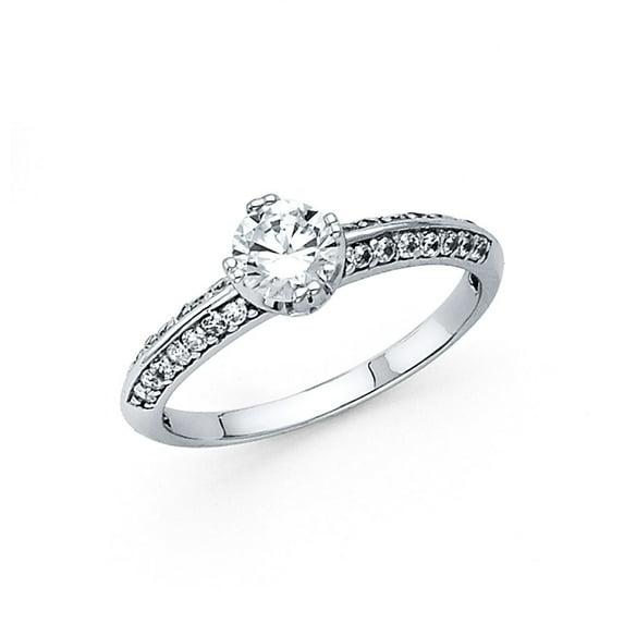 14k Italian White Gold 0.75 ct Round Knife Edge Accent CZ Wedding Ring