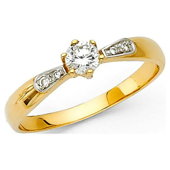 14k Italian Yellow Gold 0.15 ct Round CZ Dainty Accent Wedding Ring