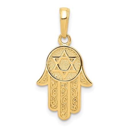 14k Yellow Gold Solid Satin Polished Jewish Hand of God with Religious Judaica Star of David Pendant Necklace 17x13mm Pe