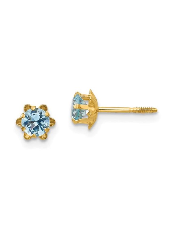 14k Madi K 4mm Round CZ March Birthstone Screwback Post Earrings SE161
