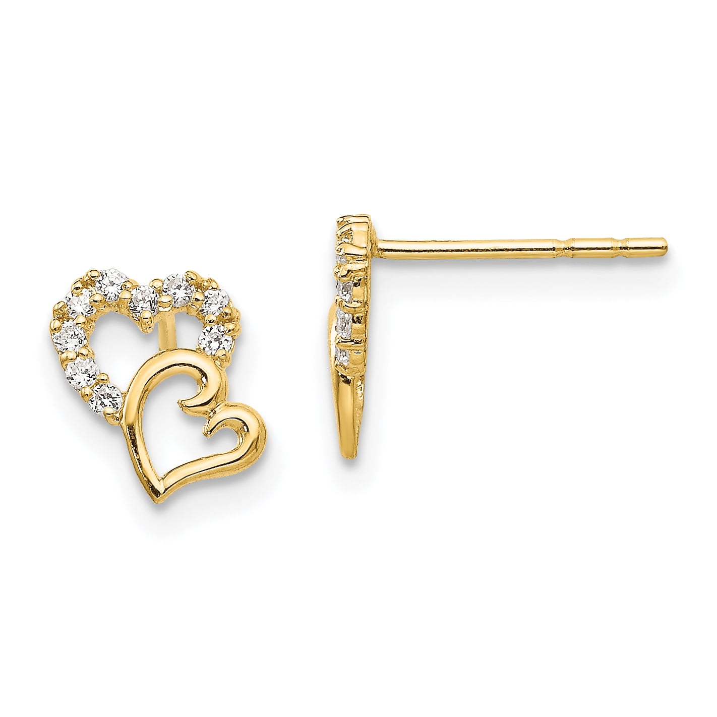 14k Madi K CZ Double Heart Post Earrings 14k Yellow Gold Earrings