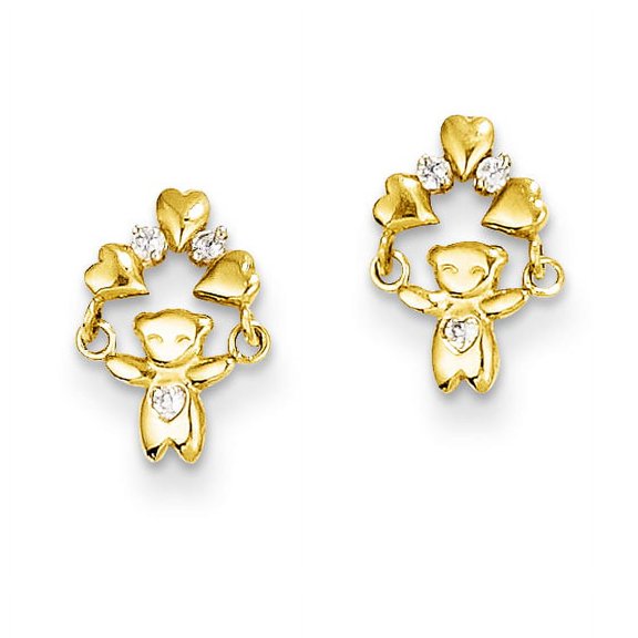 14k Madi K CZ Teddy Bear Post Earrings SE2263 (11mm X 6mm)