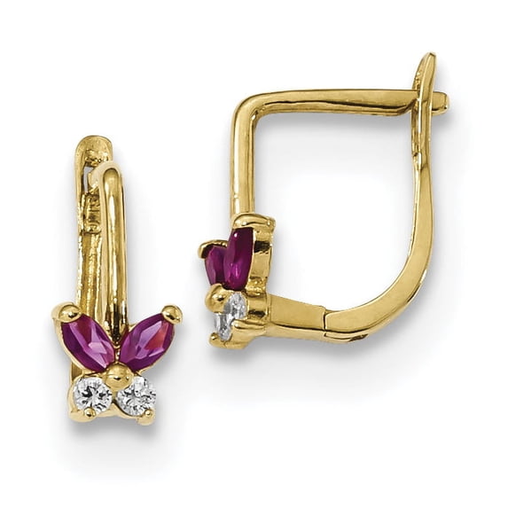 14k Madi K Polished Red and White CZ Butterfly Hoops 14k Yellow Gold Earrings