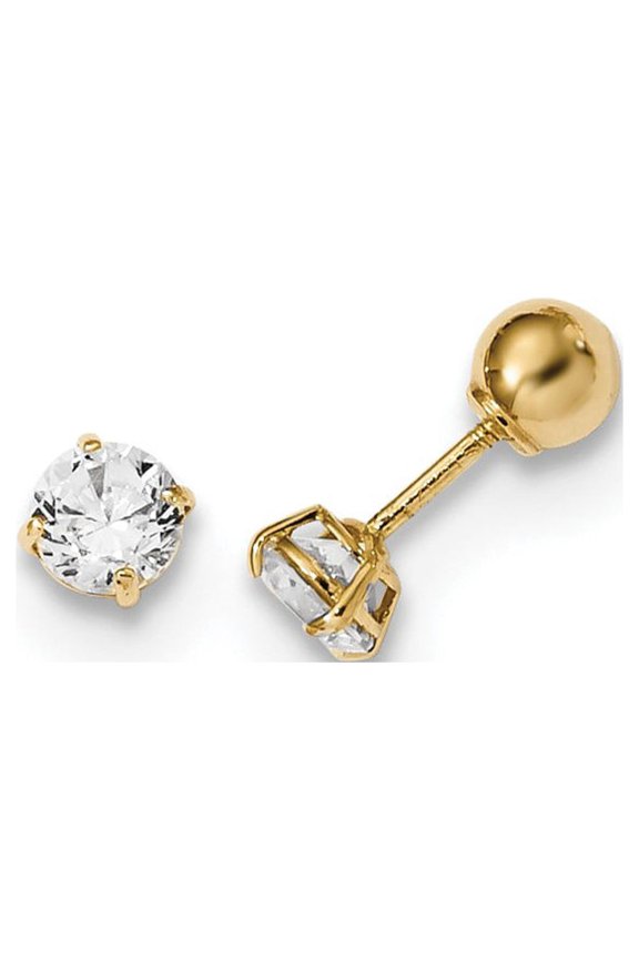 14k Madi K Polished Reversible Ball and CZ Earrings in 14k Yellow Gold