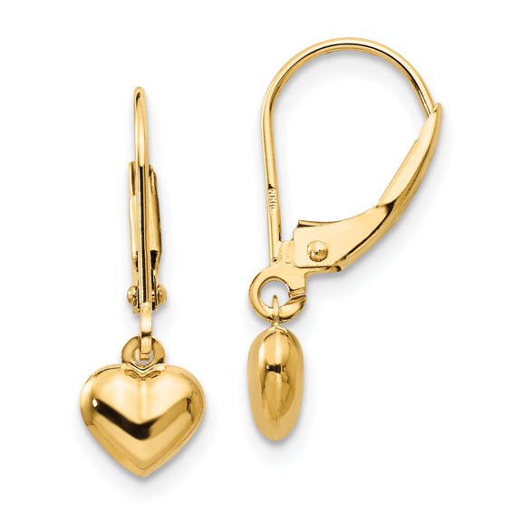 14k Madi K Puffed Polished Heart Drop Leverback Earrings 14k Yellow Gold Earrings