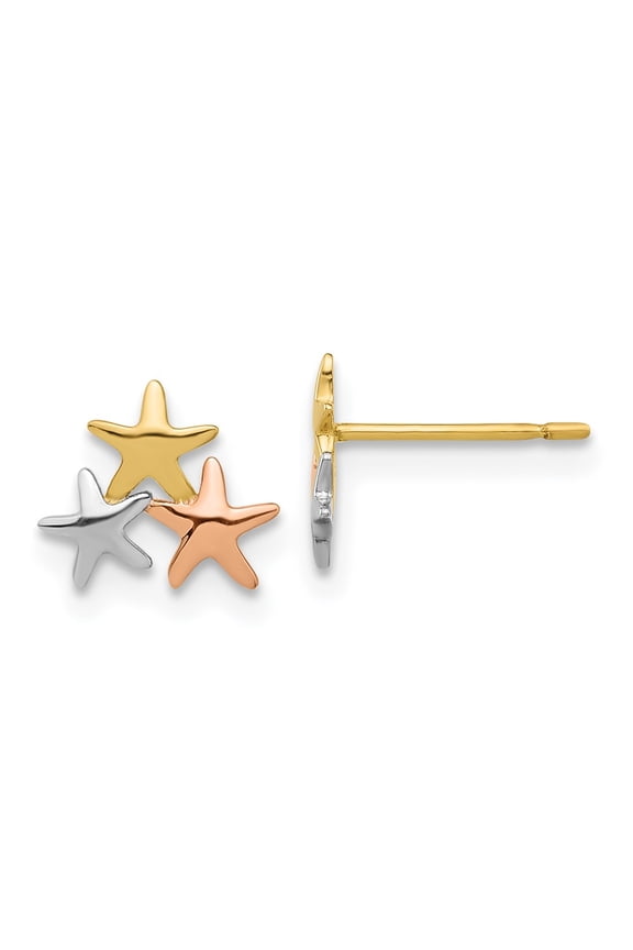 14k Madi K with Rose and White Rhodium Polished Stars Post Earrings