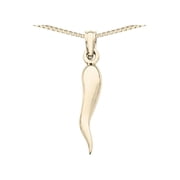 Gem & Harmony 14K Yellow Gold Italian Horn Pendant Necklace with Chain for Men