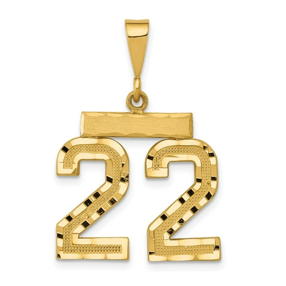 14k Medium Diamond-cut Number 22 Charm in 14k Yellow Gold
