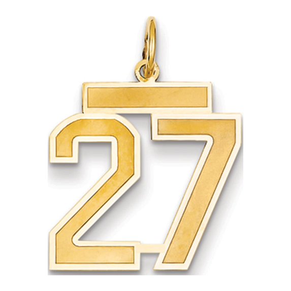 14k Yellow Gold Satin Brush Finish Medium Size Number 27 Charm Pendant