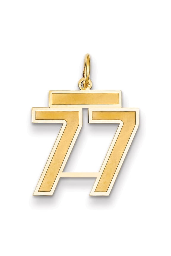 14k Yellow Gold Satin Brush Finish Medium Size Number 77 Charm Pendant