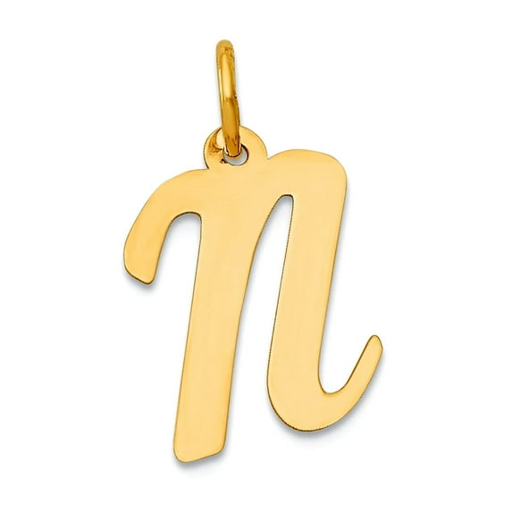 14k Yellow Gold Solid Polished Laser-cut Medium Script Letter Name Personalized Monogram Initial N Charm Pendant Necklac