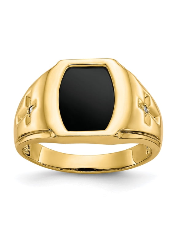14k Men's Onyx and .01ct Diamond Cross Ring