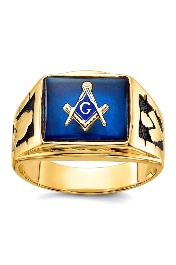 14k Yellow Gold Solid Polished Not engraveable Mens Masonic Ring Size 10 Ring for Men - 13.5 Grams