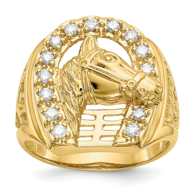 14k Mens Diamond Horseshoe with Horse in Center Ring RM5837 Walmart