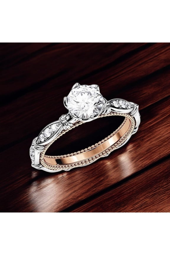14k Multi Tone Gold Round Diamond Ring IGI Certified Lab Grown 1.20 Ct E F VVS