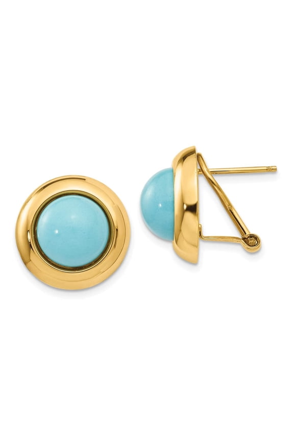 14k Omega Clip Reconstituted Turquoise Earrings