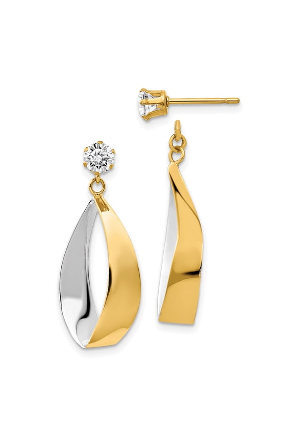 14k and White Rhodium Polished Oval Dangle Jackets with 4mm CZ Stud Earrings YE1093