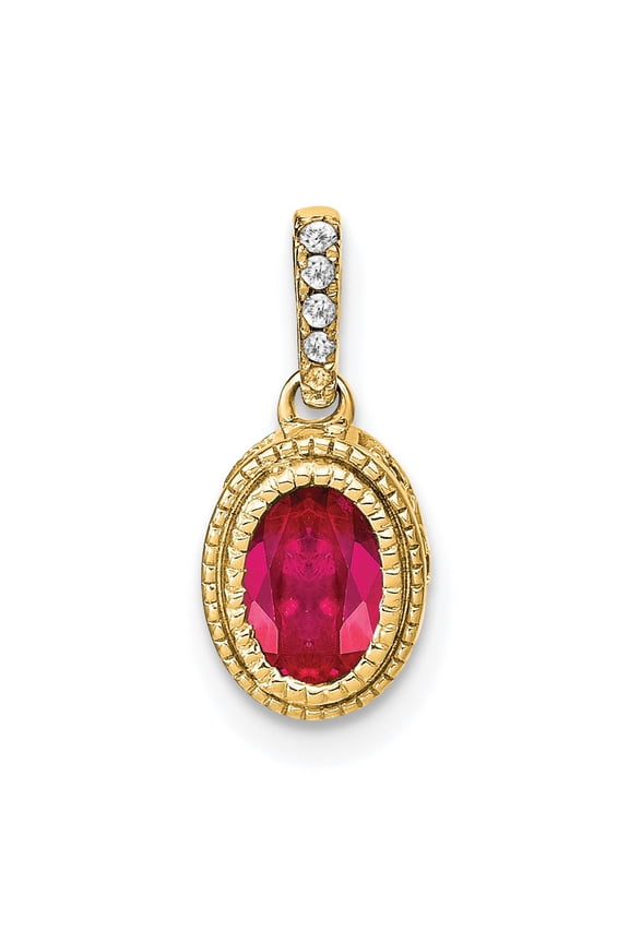 14k Oval Ruby and Diamond Pendant