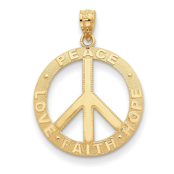 14k Yellow Gold PEACE LOVE FAITH HOPE Sign Pendant Charm
