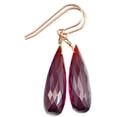 thumbnail image 1 of 14k Pink Rose Gold Filled Red Simulated Garnet Earrings Rounded Fat Long Teardrop Faceted Briolettes Spyglass Designs Designed for Adult Women, 1 of 5