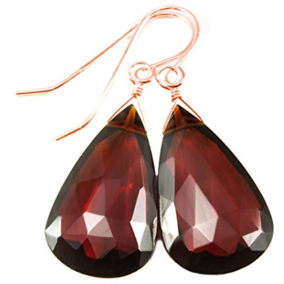 14k Pink Rose Gold Filled Simulated Red Garnet Earrings Long Fat Large Teardrops Faceted Pear Shaped Briolettes Designed for Adult Women