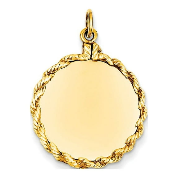 14k Plain .013 Gauge Circular Engravable Disc with Rope Charm in 14k Yellow Gold