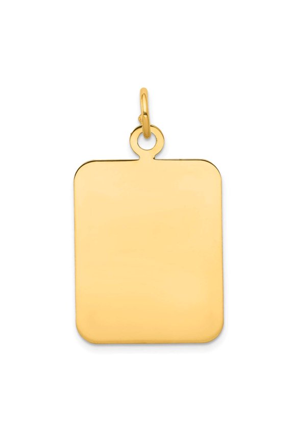14k Yellow Gold Solid Polished Plain Rectangular .035 Gauge Engraveable Disc Charm 33x20mm Wide Pendant Necklace for Wom