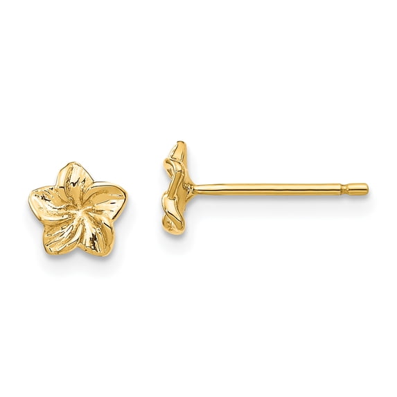 14k Plumeria Flower Post Earrings 14k Yellow Gold Earrings