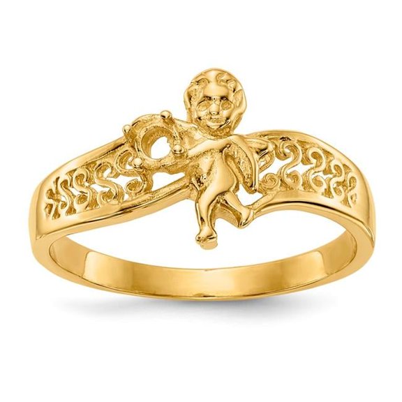 14k Polished 1-Stone Mothers Ring with Angel on Band Mounting QXMR18/1