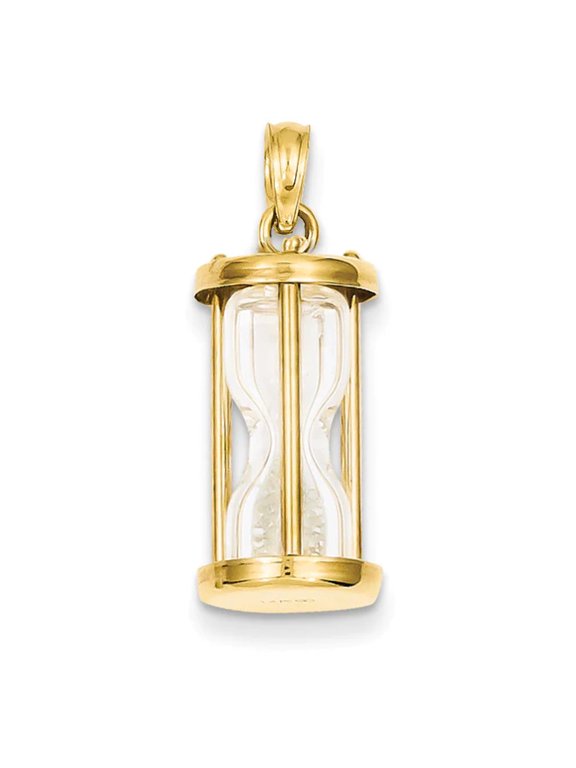 14k Polished 3-D Plastic Hourglass with Clear Beads Charm YC253