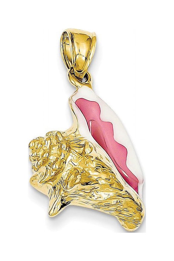 14k Polished 3-Dimensional Pink & White Enameled Conch Shell Pendant