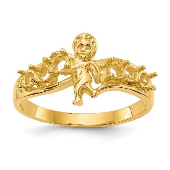 14k Polished 6-Stone Mothers Ring with Angel on Band Mounting QXMR18/6